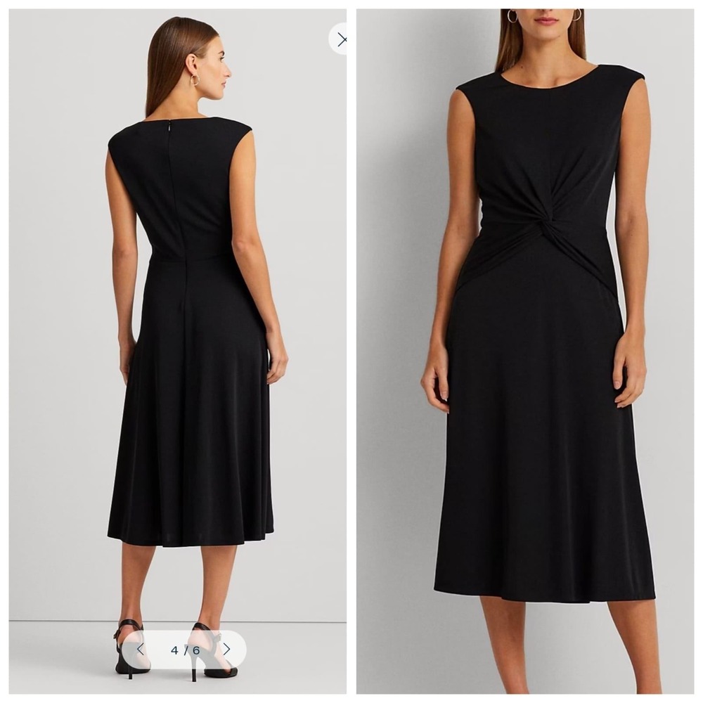Lauren Ralph Lauren Womens Black Twist Front Sleeveless Midi Dress Size 18 NEW